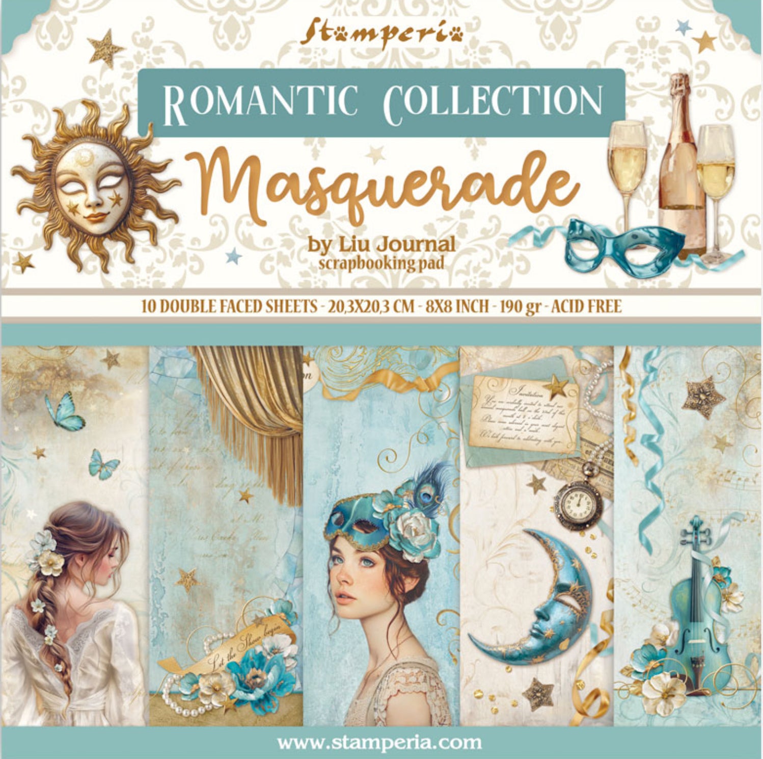 Stamperia Romantic Collection - Masquerade 8” x 8” Paper Pad